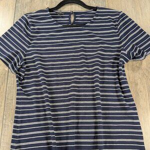 2/$30 Talbots Top Womens XL Blue Striped Short Sleeve Keyhole Back Preppy Knit